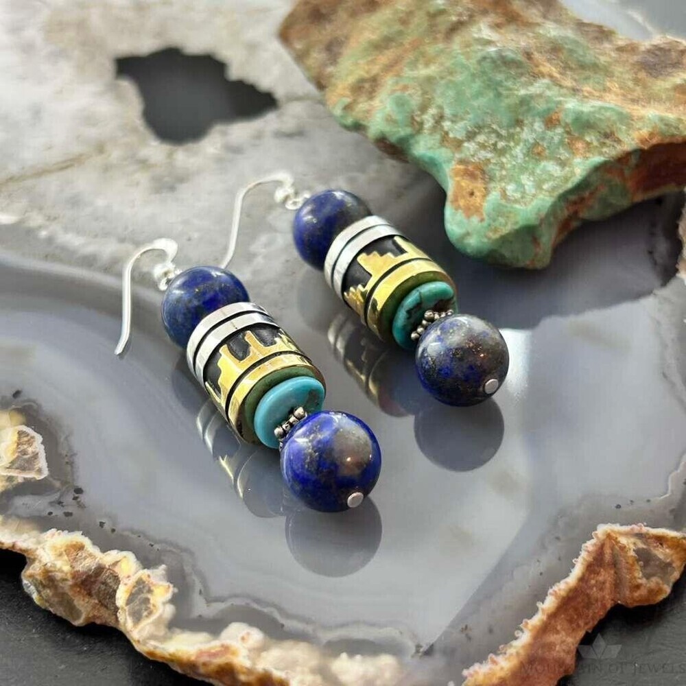 Tommy & Rosita Singer Sterling Lapis,Turquoise Beads Dangle Earrings For Women 1 - Picture 4 of 10